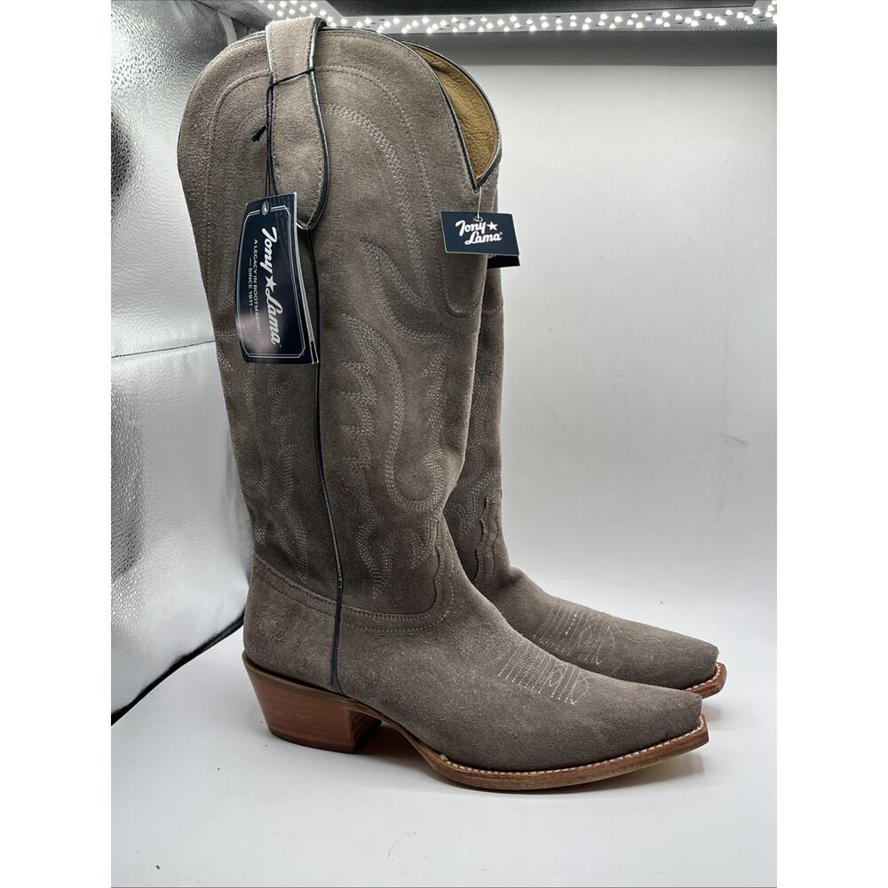 Tony Lama Ash Gray Suede Leather Western Boots women's Sz 9 B Narrow square toe - Picture 13 of 13